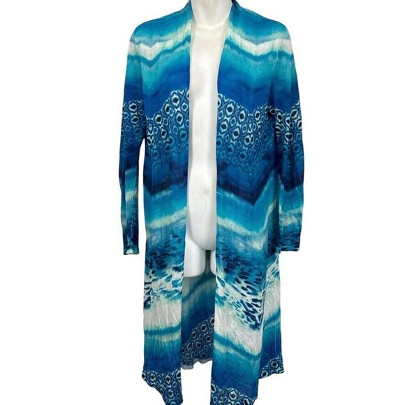 Chico's Sweaters - Chicos Womens Blue Longline Lightweight Open Cardigan Sweater Rayon Blend 0 / S